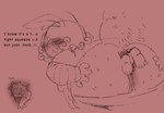 abdominal_bulge anal anal_vore arthropod_abdomen big_butt blush blush_lines bodily_fluids bottomwear bottomwear_down breasts butt clothed clothing emoticon genital_fluids genitals internal intersex intersex/male male moth_antennae overweight overweight_male pants pants_down partially_clothed penis penis_poking_out sticking_out_ass stuttering vaginal_fluids vore mora_less fan_character arthropod insect lepidopteran moth comic hi_res sequence