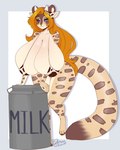 animal_print anthro big_breasts biped blue_eyes breasts cow_print fake_cow_horns fake_horns female hair huge_breasts milk_pail smile solo text year hiddenwolf arizel felid jaguar mammal pantherine 2023 english_text hi_res