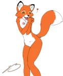 anthro anthrofied biped breasts canid canine disney eyes_closed fangs featureless_crotch female fox heart_symbol mammal navel nipples nude open_mouth red_fox simple_background solo standing steven_stagg teeth the_fox_and_the_hound true_fox vixey_(tfath) white_background