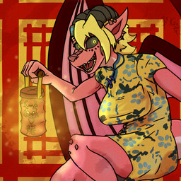 anthro asian_clothing chinese_clothing chinese_dress clothing dress east_asian_clothing female happy holidays horn lamp lantern membrane_(anatomy) membranous_wings scarline tail wings destruteka chinese_new_year european_mythology lunar_new_year mythology gila_tamikdottir_(destruteka) dragon mythological_creature mythological_scalie scalie western_dragon 1:1