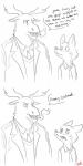 anthro cigarette clothed clothing coat dialogue duo horn male necktie police police_uniform size_difference speech_bubble teeth text topwear trenchcoat uniform boreoboros disney zootopia fan_character maurice_fournier nick_wilde deer mammal moose new_world_deer 1:2 comic english_text hi_res monochrome signature