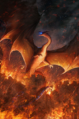 ambiguous_gender bioluminescence castle claws countershade_torso countershading destruction embers feral finger_claws fire glowing horn long_neck long_tail membrane_(anatomy) membranous_wings night open_mouth orange_body orange_scales scales sky smoke snout solo spread_wings star starry_sky tail text wing_claws wings isvoc european_mythology mythology dragon mythological_creature mythological_scalie scalie western_dragon 2:3 hi_res url female_(lore)