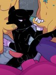 ace_(undertale_yellow) anal anal_penetration anthro bed_sheet bedding big_dom_small_sub clothing dominant ed_(undertale_yellow) felid feline fellatio gangbang gloves gloves_only group group_sex handwear handwear_only heart_pupils hi_res humanoid leg_grab male male/male mammal mostly_nude ogre oral orion_(undertale_yellow) penetration penile rubbing_penis sex size_difference spread_legs spreading starlo_(undertale_yellow) toony undertale_yellow unknown_species v01dst3lar