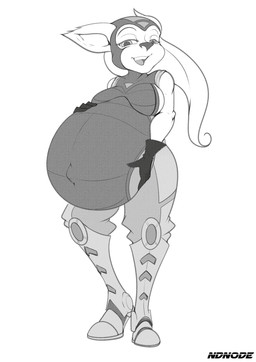 anthro belly big_belly big_breasts black_nose breasts female navel open_mouth outie_navel pregnant solo ndnode ratchet_and_clank sony_corporation sony_interactive_entertainment angela_cross alien lombax mammal hi_res monochrome