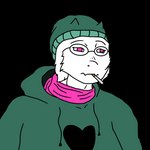 anthro cigarette clothing eyewear fangs fur glasses green_clothing green_hat green_headwear green_hoodie green_topwear hat headgear headwear heart_symbol hoodie horn male minimalism pink_eyes pink_scarf sad scarf smoking teeth topwear white_body white_fur kaycraftytrus deltarune doomer_(meme) undertale_(series) doomer_wojak ralsei bovid caprine goat mammal 1:1 alpha_channel icon meme reaction_image