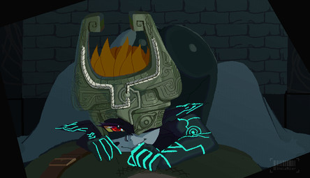 armor big_butt black_body blue_markings butt clothing duo eyelashes female first_person_view front_view fused_shadow grey_body hair headgear headwear helmet humanoid_pointy_ears looking_at_viewer male markings one_eye_obstructed orange_hair pointy_ears red_eyes shaking_butt shortstack smile snaggle_tooth thick_thighs wide_hips yellow_sclera shotaalter nintendo the_legend_of_zelda twilight_princess link midna humanoid imp twili 2025 animated digital_media_(artwork) hi_res loop pixel_(artwork) pixel_animation