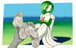 5_toes barefoot breasts dirty dirty_feet feet female foot_fetish foot_focus hair hair_over_eye not_furry red_eyes smile soles toes detectivebubble nintendo pokemon gardevoir generation_3_pokemon pokemon_(species) absurd_res hi_res