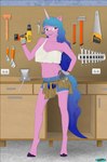 anthro anthrofied bench blue_hair bottomwear breasts clamp clothed clothing drill eyewear female front_view gloves goggles hair halter_top hammer hand_on_hip handwear holding_object holding_tool hooves horn inside looking_at_viewer navel open_mouth open_smile pink_body purple_body purple_eyes saw screwdriver shirt shorts skimpy smile solo standing tools topwear unguligrade workshop wrench fab3716 hasbro mlp_g5 my_little_pony my_little_pony:_a_new_generation mythology izzy_moonbow_(mlp) equid equine mammal mythological_creature mythological_equine unicorn hi_res