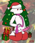 anthro balls black_nose chest_tuft christmas_clothing christmas_headwear christmas_tree clothing collar erection genitals gift hat headgear headwear holidays humanoid_genitalia humanoid_penis kneeling leash leashed_collar legwear looking_at_viewer male penis plant red_eyes santa_hat solo stockings tail tree tuft soggysteakfries changed_(video_game) christmas dr._k_(changed) canid canine canis mammal wolf 2024 artist_name colored digital_drawing_(artwork) digital_media_(artwork) hi_res