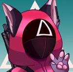 anthro black_claws claws clothing dipstick_ears ear_markings fur gun mask multicolored_ears pawpads pink_pawpads purple_body purple_fur ranged_weapon solo weapon nymaruchan netflix squid_game guard_(squid_game) kehto canid canine fox mammal hi_res