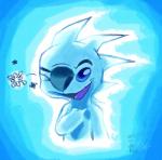 blue_background blue_body blue_eyes blue_nose icy_body looking_at_viewer one_eye_closed open_mouth open_smile purple_tongue simple_background smile snowflake solo tongue wink twilightvolt disney lilo_and_stitch slushy_(lilo_and_stitch) alien experiment_(lilo_and_stitch) 2019 blue_and_white blue_theme hi_res monochrome signature