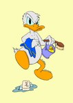 anthro beak bucket container feathers male nude rubber_duck scrub_brush soap solo tail tail_feathers towel white_body white_feathers togrieve disney donald_duck anatid anseriform avian bird duck absurd_res hi_res