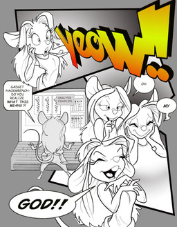 4_fingers anthro breasts buckteeth computer dialogue dna electronics excited female fingers hair happy laptop long_hair molecule oh_my_god screaming shocked solo stylized_text tail teeth text chris_fischer chip_'n_dale_rescue_rangers disney gadget_hackwrench mammal mouse murid murine rodent comic english_text hi_res