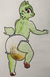 ambiguous_gender anthro baby bodily_fluids clothed clothing diaper diaper_bulge diaper_fetish eyelashes feces fur genital_fluids green_body green_fur long_eyelashes pawpads raised_leg rear_view sagging_diaper soiled_diaper soiling solo unclean_diaper urine used_diaper watersports wearing_diaper wet_diaper wetting young veiled_lioness nintendo pokemon generation_9_pokemon pokemon_(species) sprigatito absurd_res colored_pencil_(artwork) hi_res line_art shaded traditional_media_(artwork)