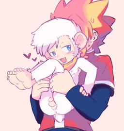 anthro anus balls blue_eyes carrying_another clothed clothed/nude clothed_male clothing duo flaccid foreskin fur genitals heart_eyes heart_symbol humanoid_genitalia humanoid_penis kerchief male male/male neckerchief neckwear nude penis shota white_body white_fur young young_anthro calibro18 ape_escape sony_corporation sony_interactive_entertainment kuuta_(ape_escape) spike_(ape_escape) haplorhine human mammal monkey primate 2024