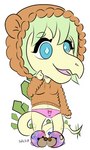 anthro blue_eyes bow_panties bow_underwear chibi clothed clothing face_panties female front-print_panties green_hair hair hoodie navel panties pantsless pink_clothing pink_panties pink_underwear print_clothing print_panties print_underwear simple_background solo spiked_tail spikes spikes_(anatomy) tail topwear underwear white_background yellow_body stillzero cavemanon_studios goodbye_volcano_high snoot_game stella_(gvh_beta) dinosaur ornithischian prehistoric_species reptile scalie stegosaurian stegosaurus thyreophoran