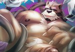 anthro barazoku belly blush genitals humanoid_genitalia humanoid_hands humanoid_penis kemono male moobs nipples overweight overweight_male penis solo tentacles bon_donuts lifewonders live_a_hero viscunam mammal procyonid raccoon 2022 hi_res