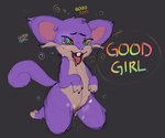begging begging_pose blush blush_lines bodily_fluids buckteeth cheek_tuft countershade_face countershade_fur countershade_torso countershading darkened_genitalia darkened_pussy dialogue drooling eyebrows facial_tuft female feral fur genital_fluids genitals good_girl hypnosis hypnotic_eyes kneeling leaking_pussy mind_control musk offscreen_character open_mouth open_smile pink_inner_ear pose praise_kink purple_body purple_fur pussy raised_hands raised_tail saliva smile solo sweat swirls tail teeth text tongue tongue_out tuft vaginal_fluids truemew nintendo pokemon generation_1_pokemon pokemon_(species) rattata