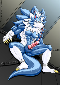 bdsm bondage bound chain chained clothing costume latex latex_clothing latex_skinsuit latex_transformation male skinsuit solo struggling sucking tight_clothing transformation xedrykthedragon capcom darkstalkers mythology jon_talbain canid canine canis mammal mythological_canine mythological_creature werecanid werecanine werecreature werewolf wolf hi_res