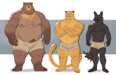 anthro barazoku barefoot belly belly_hair biceps big_belly big_muscles big_pecs black_body black_fur blonde_facial_hair blonde_mustache body_hair boxers_(clothing) boxers_only brown_body brown_fur bulge chest_hair chest_scar chest_tuft clothed clothing crossed_arms eyes_closed facial_hair feet fur grin grinning_at_viewer group happy_trail larger_anthro larger_male looking_at_viewer male male/male manly mature_anthro mature_male muscular muscular_anthro muscular_arms muscular_male muscular_thighs mustache nipples orange_body orange_fur pecs pose presenting presenting_body presenting_pecs scar scarred_body showing_off_muscles size_difference smaller_anthro smaller_male smile smiling_at_viewer standing tail thick_arms thick_thighs tight_clothing tight_underwear topless topless_anthro topless_male tough_guy trio tuft underwear underwear_only white_boxers white_clothing white_underwear gol1ath bear canid canine canis cougar felid feline mammal ursine wolf absurd_res hi_res