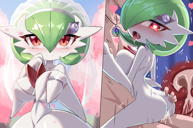 big_breasts blush bodily_fluids breasts butt cum erection female gardevoirite genital_fluids genitals green_hair hair human_on_humanoid interspecies key_stone_(pokemon) male male/female male_penetrating mega_stone penetration pokephilia red_eyes sex zerokun135 nintendo pokemon poketoon tomorrow_with_gardevoir yugo's_gardevoir generation_6_pokemon human humanoid mammal mega_evolution mega_gardevoir pokemon_(species) 3:2 hi_res multiple_scenes