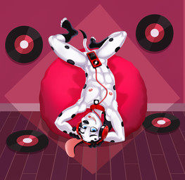 abs aged_up anthro anthrofied athletic athletic_male balls barely_visible_balls barely_visible_genitalia biped clothing collar convenient_censorship electronics feet fingers fur genitals hands_behind_head headphones looking_at_viewer lying male male_anthro markings music_player nipples nude on_back open_mouth pecs smile solo spots spotted_body spread_legs spreading tail teeth toes vinyl_record dal101strefan 101_dalmatian_street 101_dalmatians disney d.j._(101_dalmatians) canid canine canis dalmatian domestic_dog mammal digital_media_(artwork) hi_res