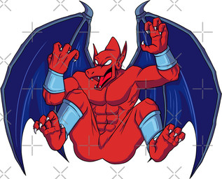 abs anklet anthro bracelet butt butt_from_the_front claws empty_eyes fangs featureless_chest featureless_crotch humanoid_pointy_ears jewelry male membrane_(anatomy) membranous_wings nude open_mouth pointy_ears red_body smile solo teeth toe_claws tongue wings jackthethinker capcom demon's_crest gargoyle's_quest ghosts_'n_goblins firebrand demon gargoyle red_arremer watermark