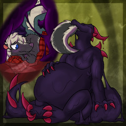 anthro anthro_pred anthro_prey bodily_fluids dripping fangs foam goo_drip guts horn inside_stomach larger_anthro larger_male larger_pred male male_pred male_prey muscular muscular_anthro muscular_male organs purple_body purple_flesh purple_insides purple_internal red_eyes saliva saliva_drip saliva_string sharp_teeth size_difference slime soft_vore spiked_tail spikes spikes_(anatomy) stomach stomach_acid tail teeth vore wet willing_pred nomthenoodle mythology devourer_(razor_koopa) dragon goo_creature goo_dragon mythological_creature mythological_scalie scalie 1:1 2022