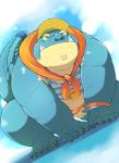 anthro belly blue_body clothing humanoid_hands male overweight overweight_anthro overweight_male shirt solo swimwear tank_top topwear ayame42612 lifewonders tokyo_afterschool_summoners makara_(tas) crocodile crocodilian reptile scalie 2017