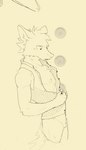 anthro bottomless breath button_(fastener) clothed clothing dressing dressing_self featureless_crotch looking_down male pantsless simple_background slim solo topwear vest resrabbutt canid canine humanoid mammal hi_res portrait sketch three-quarter_portrait