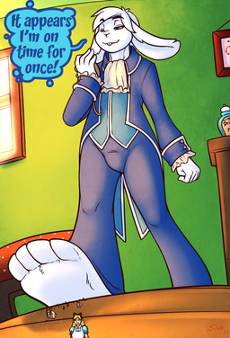 4_toes anthro ascot barefoot big_feet biped bottomwear clothed clothing detailed_background dialogue feet female group holding_object larger_anthro larger_male male micro neckwear oblivious pants paws plantigrade size_difference smaller_female smaller_human solo_focus speech_bubble stomping text toes topwear vest walking sweetcreamfizz conejito human lagomorph leporid mammal rabbit 2012 colored digital_drawing_(artwork) digital_media_(artwork) english_text hi_res