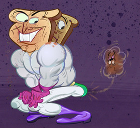 2_heads abstract_background cleft_chin clothed clothed_humanoid clothing crouching duo fart food for_a_head fully_clothed fully_clothed_humanoid grin male multi_head muscular muscular_humanoid muscular_male sentient_fart smile superhero_costume teeth toony white_clothing john_k nickelodeon ren_and_stimpy powdered_toast_man food_creature food_head food_humanoid humanoid object_head 2021 hi_res