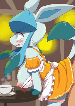 accessory ambiguous_penetration anthro anthro_penetrated apron areola arm_garter beverage big_breasts blue_eyes blue_inner_ear blue_tail blush blush_lines bodily_fluids breasts brown_body clothed clothed_anthro clothed_female clothing coffee coffee_cup container cup dress duo faceless_character faceless_male female female_anthro female_focus female_penetrated frilly frilly_clothing frilly_dress frilly_panties frilly_underwear furniture garter glistening glistening_eyes gloves_(marking) interspecies leaning leaning_forward maid_uniform male male/female male_penetrating male_penetrating_female markings multicolored_clothing multicolored_dress nipples obscured_penetration open_mouth orange_clothing orange_dress panties panties_down partially_clothed partially_clothed_anthro partially_clothed_female paws penetration penile penile_penetration pink_areola pink_clothing pink_nipples pink_panties pink_underwear pointy_ears pokephilia prick_ears semi-anthro sex side_view solo_focus sweat table tail underwear underwear_down uniform white_apron white_clothing white_dress koorinezumi nintendo pokemon eeveelution generation_4_pokemon glaceon pokemon_(species) 2026 digital_media_(artwork) hi_res