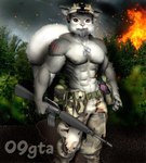 abs american_flag anthro ar_platform armor army assault_rifle battle belt belt_pouch biped brown_eyes camo camo_print clothed clothing detailed_background dog_tags explosion fire forest front_view fur grey_body grey_fur gun headgear helmet holding_assault_rifle holding_object holding_ranged_weapon holding_weapon jungle looking_at_viewer m16 m16a2 male military muscular muscular_anthro muscular_male nature outside pink_nose plant ranged_weapon rifle sky snout soldier solo standing stoner_rifle tattoo topless tree united_states_of_america utility_belt war warrior weapon wishbone_mouth wood greysonfurrington grey_squirrel mammal rodent sciurid tree_squirrel western_grey_squirrel 2011 portrait three-quarter_portrait