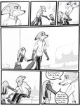 anthro bodily_fluids canid canine clothed clothing comic dialogue dipstick_ears disney duo ear_markings english_text female fox furniture greyscale hi_res judy_hopps lagomorph leporid male male/female mammal monochrome multicolored_ears nick_wilde police police_uniform question_mark rabbit red_fox scut_tail short_tail sofa tail tears text the_gory_saint true_fox uniform zootopia