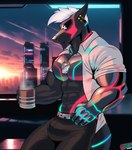 anthro barazoku beverage bottomwear bulge clothed clothing coffee detective j450n male morning muscular open_clothing open_shirt open_topwear pants police shirt solo topwear j450n2080 mythology dragon mythological_creature mythological_scalie scalie absurd_res hi_res