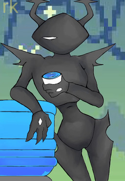 1_eye 2_horns ambiguous_gender black_body blush container cup curvy_figure drinking drinking_water front_view holding_container holding_cup holding_object horn hourglass_figure humor leaning leaning_on_object markings music pink_body relaxing sharp_fingers sound_effects surprised text water water_cooler white_markings hoshi_kodomo sound_warning deltarune toby_fox_(copyright) undertale_(series) roaring_knight darkner watercooler_(deltarune) 2025 animated hi_res meme short_playtime signature sound video