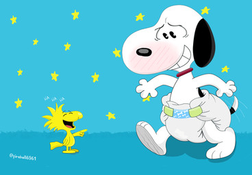 abdl anthro big_diaper diaper duo male male/male fireball6961 peanuts_(comic) snoopy woodstock_(peanuts) beagle canid canine canis domestic_dog hunting_dog mammal scent_hound absurd_res hi_res