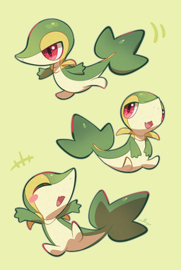 ambiguous_gender blush cute_fangs eyes_closed fangs featureless_feet feet feral green_body green_tail multicolored_body open_mouth open_smile red_eyes side_view simple_background smile solo tail tan_body teeth yellow_body nullma nintendo pokemon generation_5_pokemon pokemon_(species) reptile scalie snivy 2025 digital_media_(artwork) hi_res signature