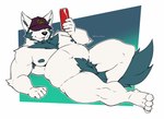 anthro belly beverage beverage_can big_belly can chest_tuft claws clothing container crotch_tuft ears_up hat hat_only headgear headgear_only headwear headwear_only holding_beverage holding_can holding_container holding_object inner_ear_fluff lying male mostly_nude navel nipples nude on_side overweight overweight_anthro overweight_male slightly_chubby slightly_chubby_anthro slightly_chubby_male solo toe_claws tuft rook_kawa vincent_(marcushunter) canid canine canis mammal wolf 2023 hi_res signature