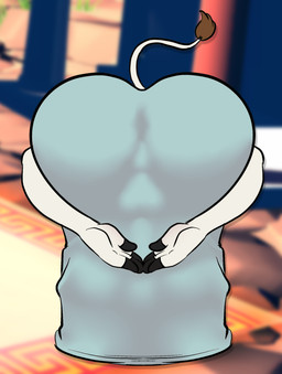 anthro anus_outline balls_outline bent_over big_butt blue_clothing blue_dress brown_tail bulge butt clothing detailed_bulge dress fur genital_outline gynomorph intersex penis_outline presenting presenting_hindquarters rear_view solo tail thick_thighs two_tone_tail white_body white_fur white_tail charliepops praise_da_booty_(meme) hera_(charliepops) bovid bovine cattle mammal 2026 absurd_res digital_media_(artwork) hi_res meme