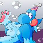 anthro balls biped birthday blue_body blue_eyes blue_fur bubble clothing foreskin fur genitals half-erect hat headgear headwear humanoid_genitalia humanoid_penis long_foreskin looking_at_viewer male masturbation multicolored_eyes nude party_hat paws penile penile_masturbation penis pink_eyes simple_background solo tongue two_tone_eyes yosshidoragon mario_bros nintendo lighty_marteniz cyan_yoshi dinosaur furred_yoshi hybrid lizard prehistoric_species reptile scalie yoshi 1:1 2019 digital_media_(artwork) hi_res