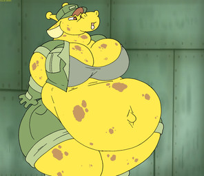 anthro belly big_belly big_breasts bottomwear breasts brown_eyes brown_hair brown_spots clothing female fur gloves hair handwear hat headgear headwear huge_belly huge_breasts huge_thighs jacket markings navel obese obese_anthro obese_female open_mouth outie_navel overweight overweight_anthro overweight_female pregnant pregnant_anthro pregnant_female shorts solo spots spotted_body spotted_fur thick_thighs topwear yellow_body yellow_fur virus-20 luray_giraffe giraffe giraffid mammal 2024 digital_media_(artwork) hi_res
