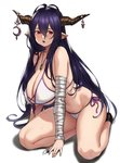 big_breasts bra breasts clothing female hair horn humanoid_pointy_ears long_hair not_furry open_mouth panties pointy_ears purple_hair red_eyes simple_background solo underwear white_background houtengeki cygames granblue_fantasy danua draph horned_humanoid humanoid hi_res