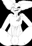 anthro big_ears black_sclera collarbone genitals long_tongue male mask multi_genitalia multi_penis penis presenting presenting_penis puppet scar solo tongue tongue_out weirdlapino no_name absurd_res hi_res monochrome