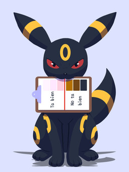 3_toes ambiguous_feral ambiguous_gender black_body black_ears black_eyes black_fur black_tail claws crouching ear_markings facial_markings feet feral forehead_markings front_view fur head_markings holding_object humor leg_markings looking_at_viewer markings multicolored_body multicolored_ears multicolored_fur object_in_mouth pupils quadruped raised_tail red_sclera ring_(marking) shadow simple_background sitting slit_pupils solo tail tail_markings text toe_claws toes tuft two_tone_body two_tone_ears two_tone_fur two_tone_tail white_background yellow_body yellow_ears yellow_fur yellow_markings yellow_tail fulgito_ast family_guy nintendo pokemon canid canine eeveelution generation_2_pokemon mammal pokemon_(species) umbreon 3:4 colored digital_media_(artwork) full-length_portrait hi_res portrait spanish_text translated