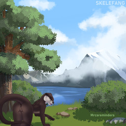 all_fours anthro black_nose blue_sky brown_body brown_eyes brown_fur claws clitoris cloud female flat_chested fur genitals grass lake long_tail looking_at_viewer looking_back mountain nature nature_background nude outside plant rear_view rock round_ears shrub sky smile solo tail tan_body tan_fur teasing teasing_viewer thick_tail tree vulva whiskers white_body white_fur marcaneg mrcsreminders skelefang mammal mustelid otter 1:1 2024 artist_collaboration colored hi_res shaded