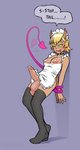 balls blonde_hair blush breasts choker clothing dialogue erection genitals gynomorph hair hypnosis intersex jewelry legwear maid_uniform mind_control necklace nipples not_furry penis ringed_eyes self_hypnosis short_hair simple_background smile solo spade_tail standing stockings tail tail_coil text uniform sleepymaid demon demon_humanoid humanoid absurd_res english_text hi_res