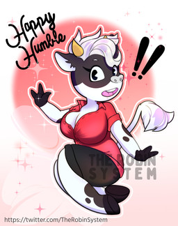 2_horns 3_fingers anthro barefoot bent_arm bent_legs big_breasts black_body black_clothing black_fur black_hands black_hooves black_shirt black_topwear breasts cleavage clothed clothed_anthro clothed_female clothing exclamation_point eyebrows eyelashes feet female female_anthro fingers fully_clothed fully_clothed_anthro fully_clothed_female fur hair hoof_hands hooves horn light multicolored_body multicolored_fur open_mouth pose red_dress_shirt rolled_up_sleeves shirt short_horn simple_background small_horn sparkles surprised tail tail_tuft teeth text thick_thighs topwear tuft two_tone_body two_tone_fur undone_shirt unguligrade white_body white_eyebrows white_fur white_hair white_inner_ear white_tail white_tail_tuft yellow_horn therobinsystem happy's_humble_burger_farm happy_(happy's_humble_burger_farm) bovid bovine cattle dairy_cattle holstein_friesian_cattle mammal artist_name colored digital_drawing_(artwork) digital_media_(artwork) english_description english_text hi_res lighting pinup shaded url