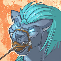 angry anthro ball_gag bdsm blue_body blue_eyes blue_fur blue_hair bondage bound ears_outwards fangs fur gag gagged glowing glowing_eyes hair leather male muzzle_(object) pivoted_ears rope snarling snout solo spikes teeth spiritraptor panthras felid feline felis mammal pantherine 1:1 icon low_res